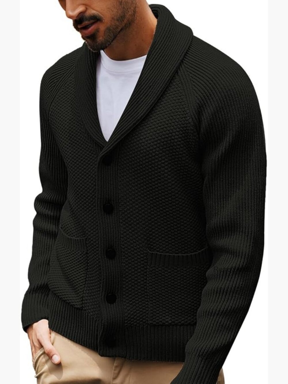 Mens Shawl Collar Cardigan Sweater Knit Textured Button Down Cardigans